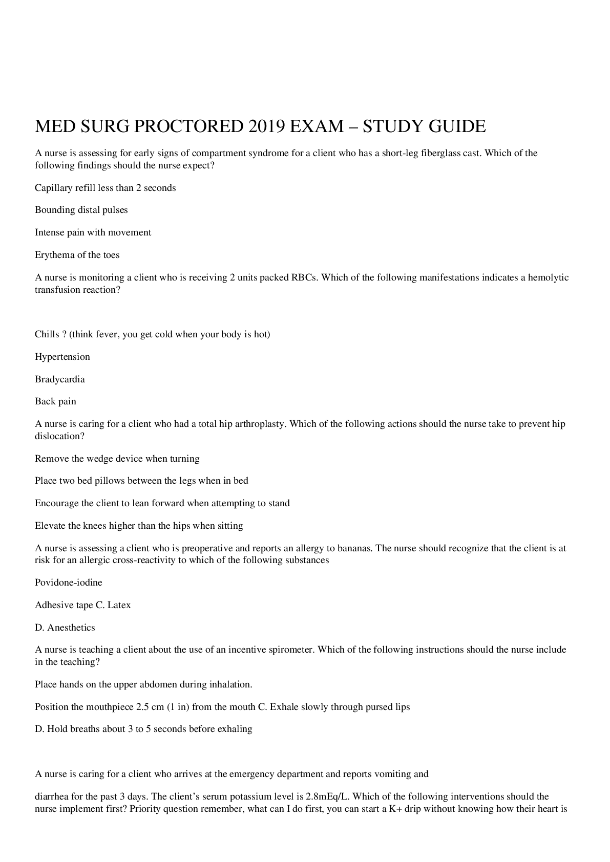 ATI MED SURG PROCTORED 2019 EXAM STUDY GUIDE Browsegrades